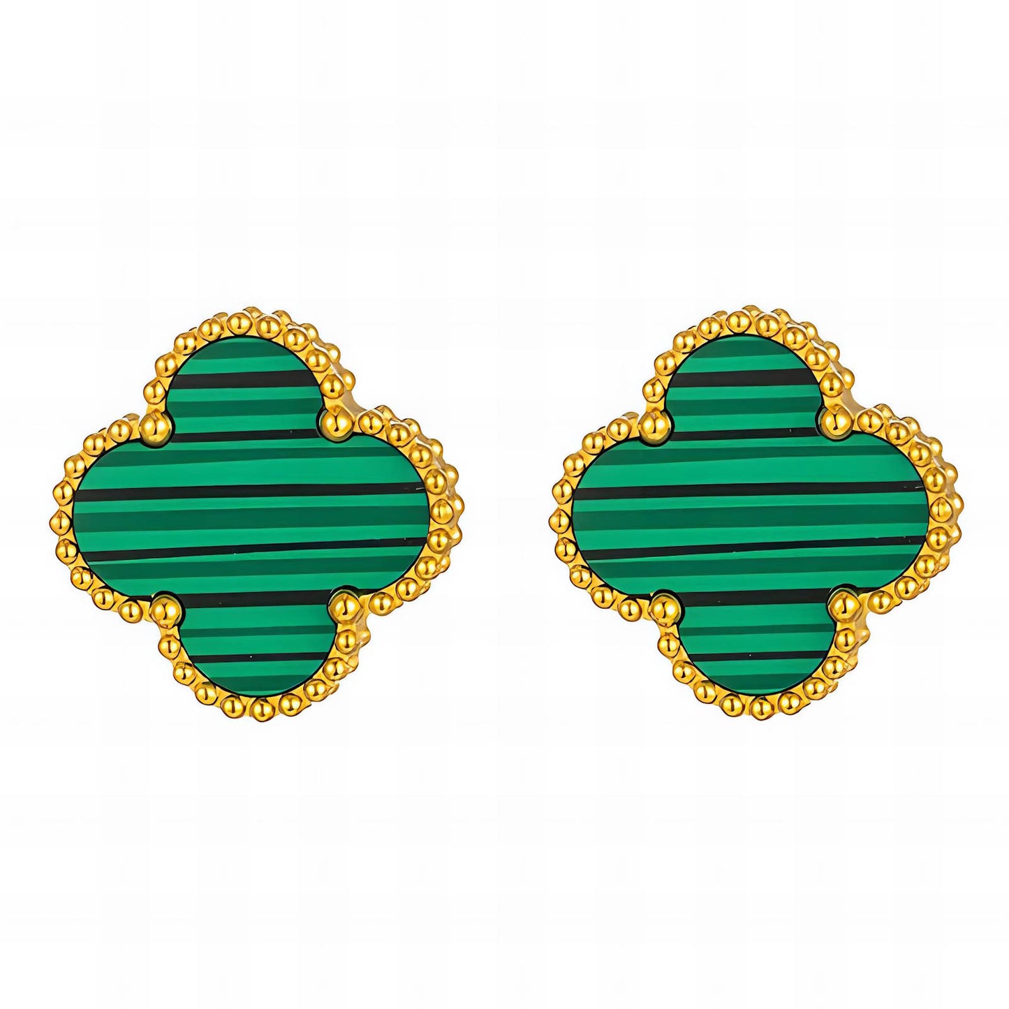 18K Gold Plated Stainless Steel Green Enamel Flower Earrings