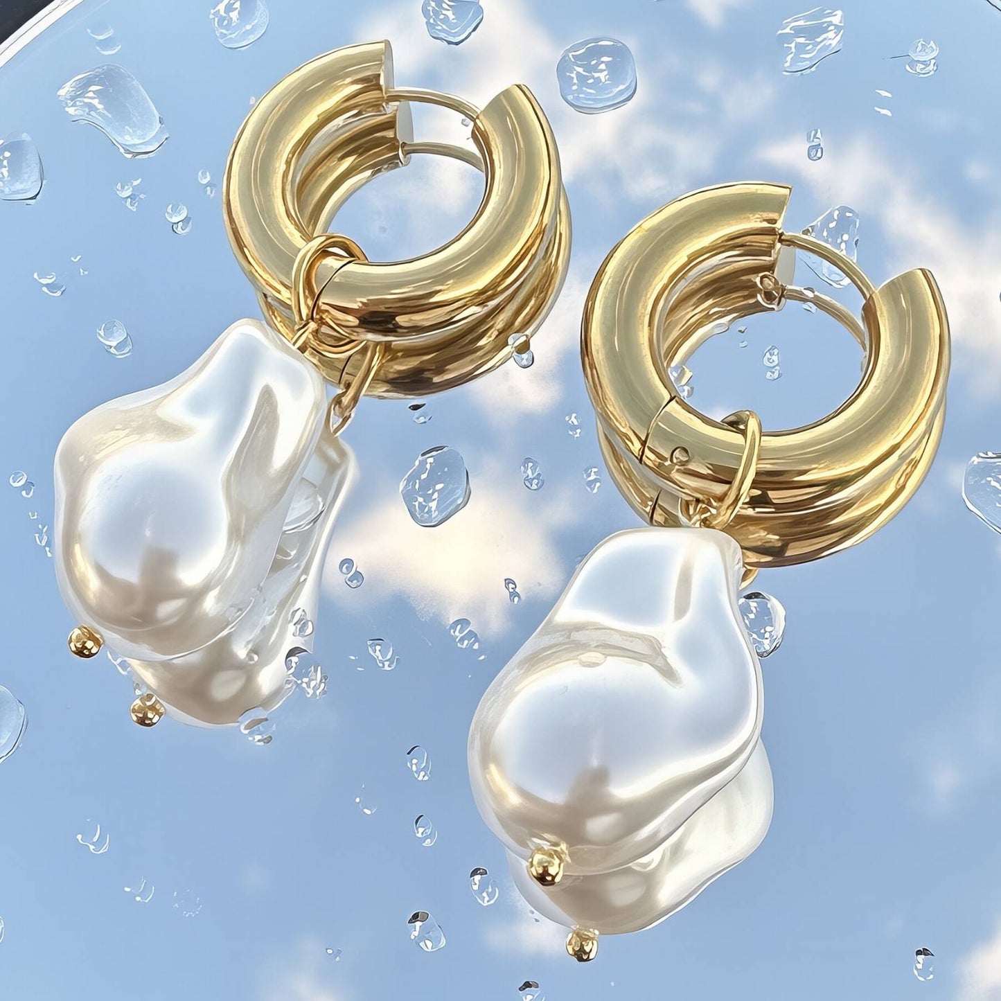 18K Gold Plated Stainless Steel Small Hoops Pearl Earrings