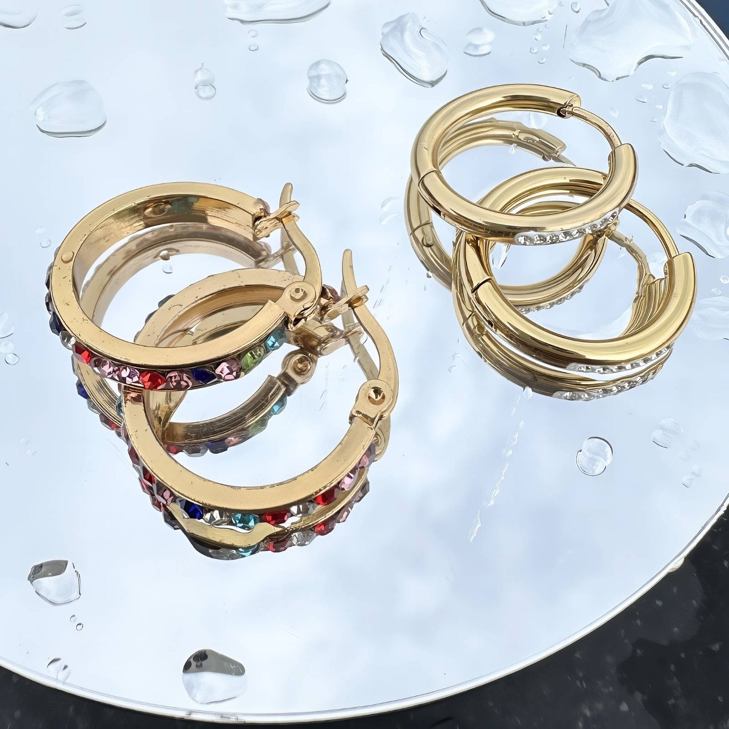 18K Gold Plated Stainless Steel Multicolor Hoop Earrings