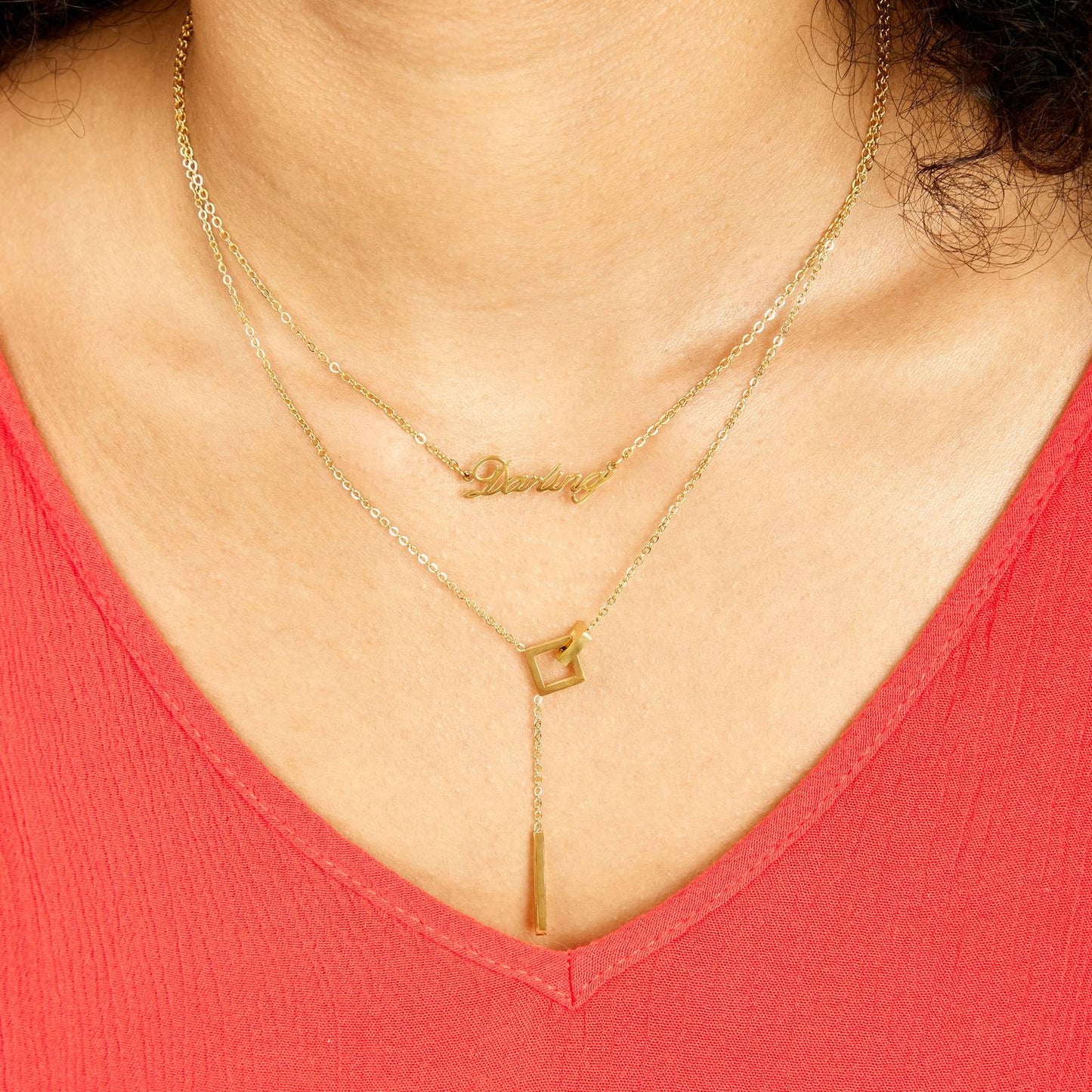 18K Gold Plated Stainless Steel Square Lock Necklace