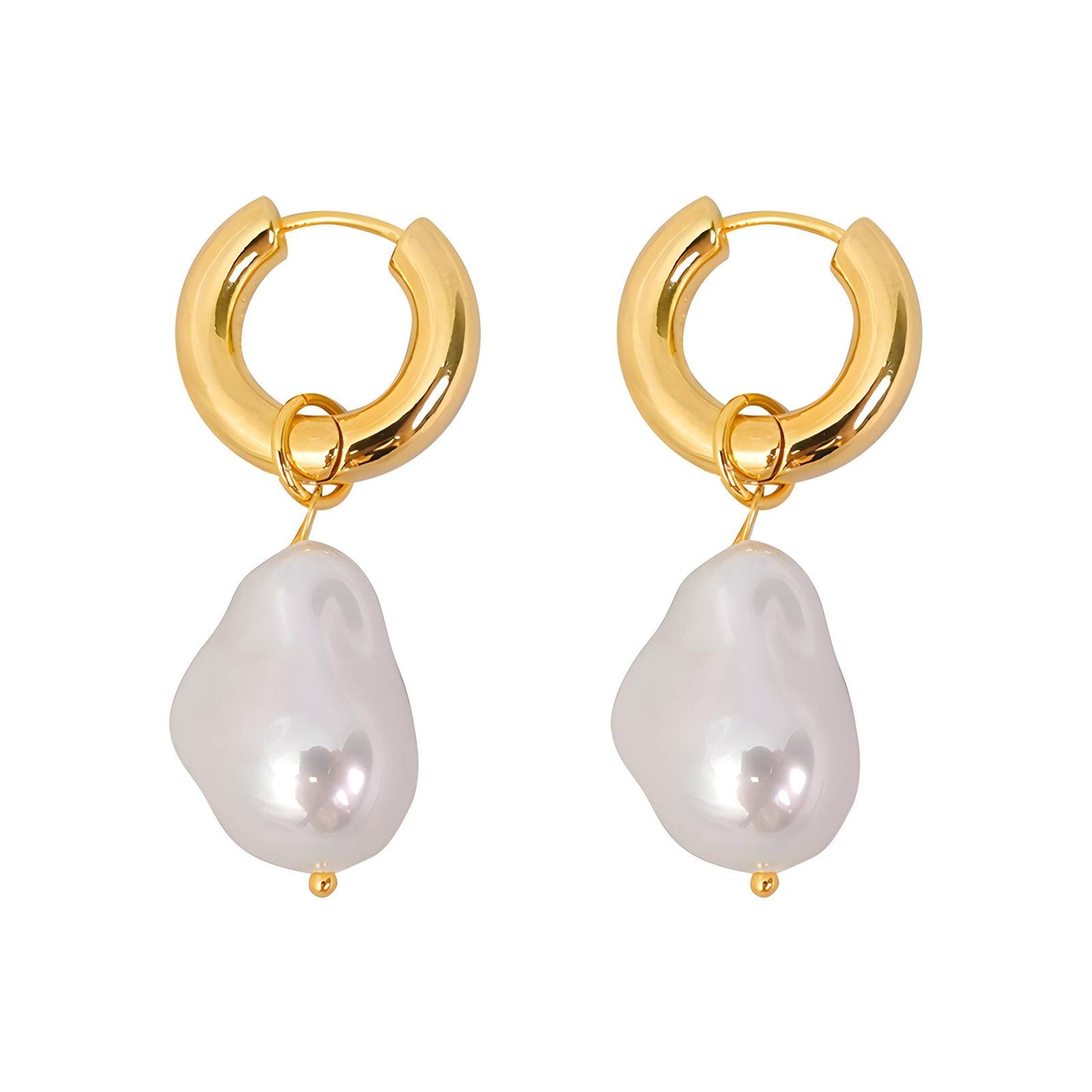 18K Gold Plated Stainless Steel Small Hoops Pearl Earrings