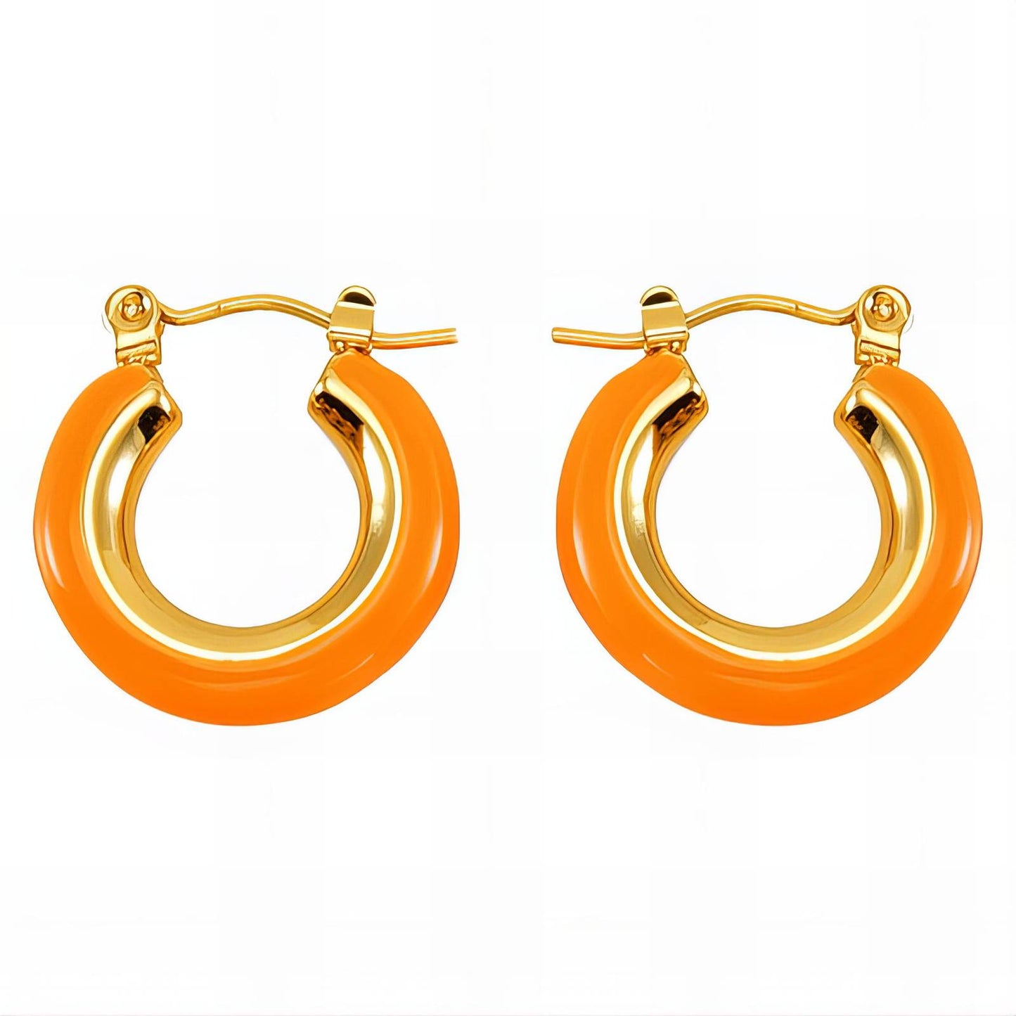 18K Gold Plated Stainless Steel Orange Enamel Small Hoops Earrings